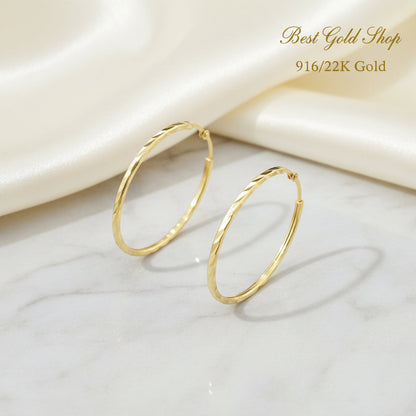 916 Gold Cutting Loop Earrings V2 | Polished 22K Gold