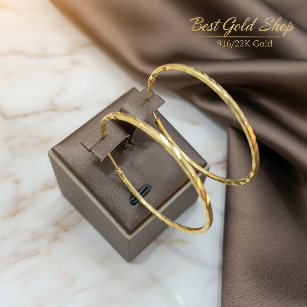 916 Gold Cutting Loop Earrings V2 | Polished 22K Gold