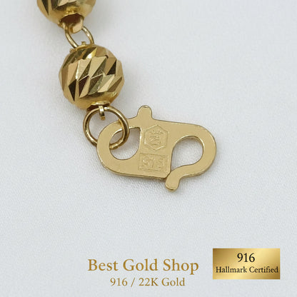 Full-length view of 18–19cm 916 Gold Diamond-Cut Ball bracelet.