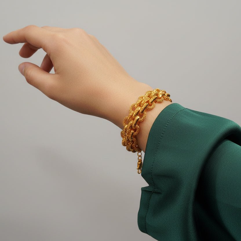 916 Gold Double Link Bracelet – Very BeautifulBraceletsBest Gold Shop