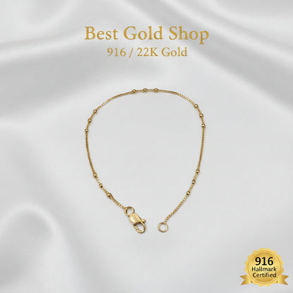 Full view of 916 Gold Fancy Bead Station Bracelet in 17.5cm length.