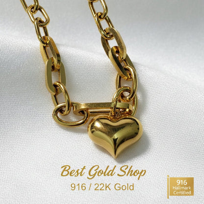 916 Gold Fancy Link Dangling Heart Bracelet V2 Bold and Elegant, Weight 5.09g L16.5-17.2 cm Width 0.5BraceletsBest Gold Shop