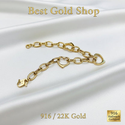 916 Gold Fancy Link Dangling Heart Bracelet V5 Bold and ElegantBraceletsBest Gold Shop