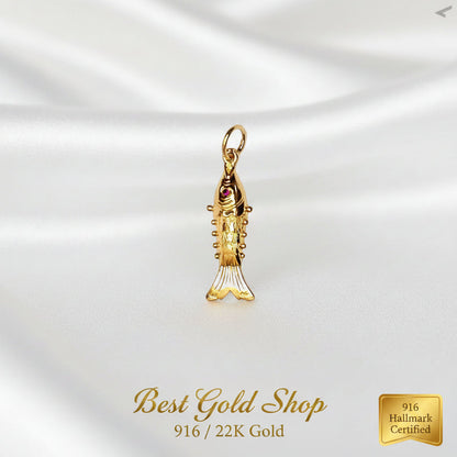Size comparison of two 916 gold fighting fish pendants