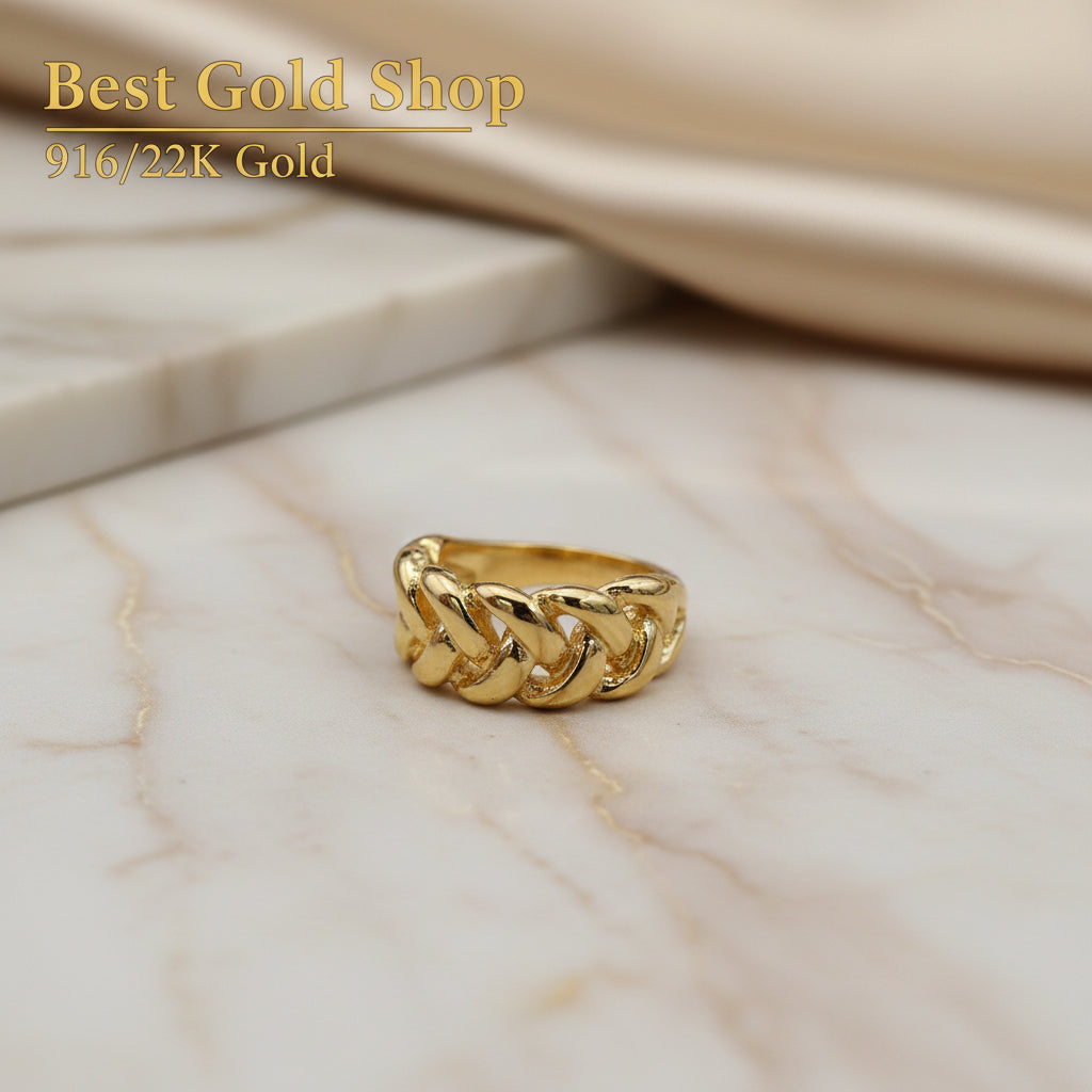916 Gold Fishbone Ring | Bold Architectural Lightweight Series 22k gold - Photo 4 - Best Gold Shop