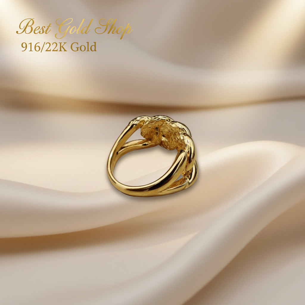 916 Gold Fishbone Ring | Bold Architectural Lightweight Series 22k gold - Photo 5 - Best Gold Shop