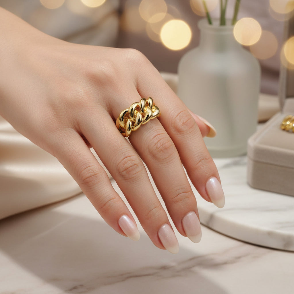916 Gold Fishbone Ring | Bold Architectural Lightweight Series 22k gold - Photo 3 - Best Gold Shop