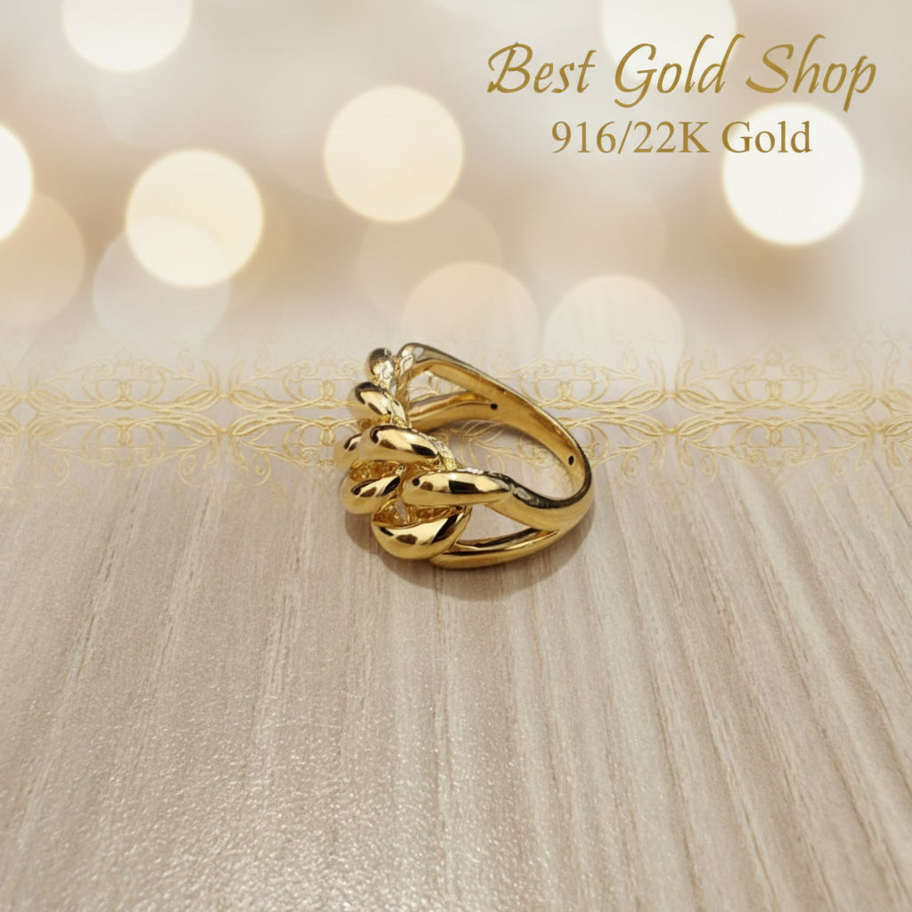 916 Gold Fishbone Ring | Bold Architectural Lightweight Series 22k gold - Photo 7 - Best Gold Shop