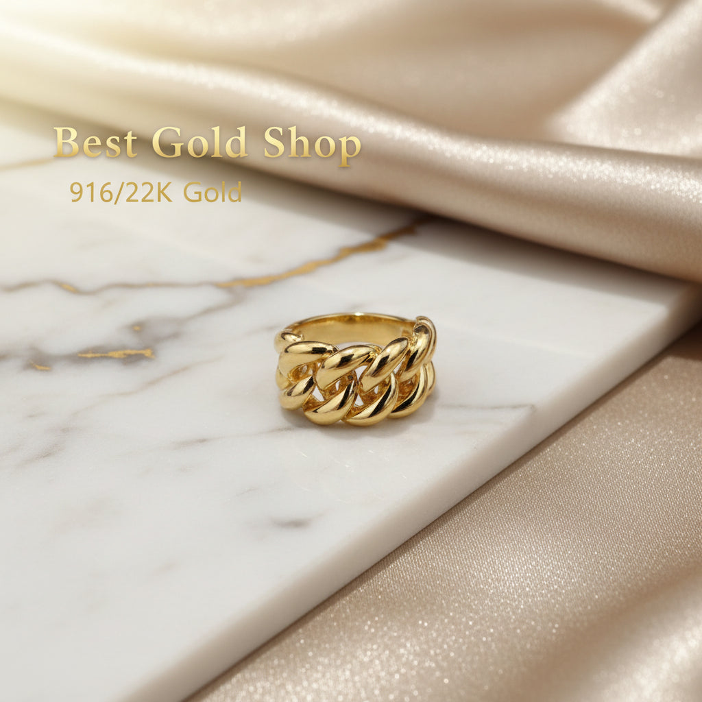 916 Gold Fishbone Ring | Bold Architectural Lightweight Series 22k gold - Photo 2 - Best Gold Shop