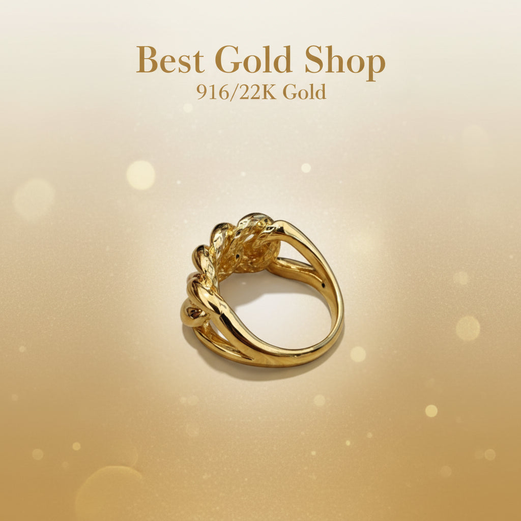 916 Gold Fishbone Ring | Bold Architectural Lightweight Series 22k gold - Photo 6 - Best Gold Shop