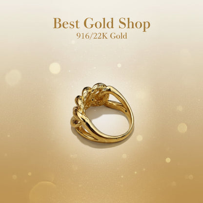 916 Gold Fishbone Ring | Bold Architectural Lightweight Series 22k gold - Photo 6 - Best Gold Shop