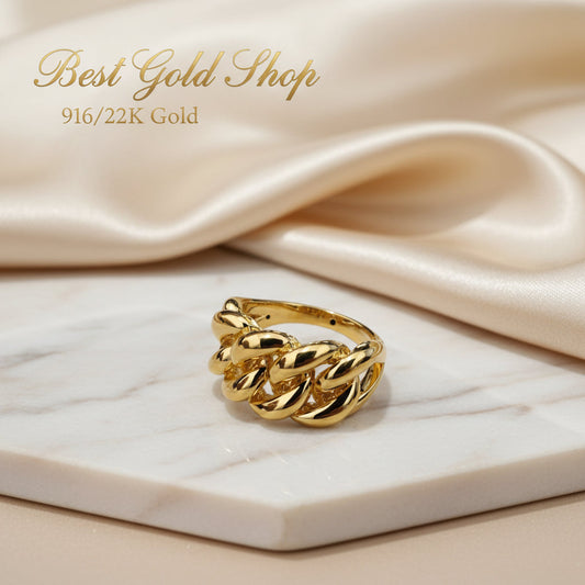 916 Gold Fishbone Ring | Bold Architectural Lightweight Series 22k gold - Photo 1 - Best Gold Shop