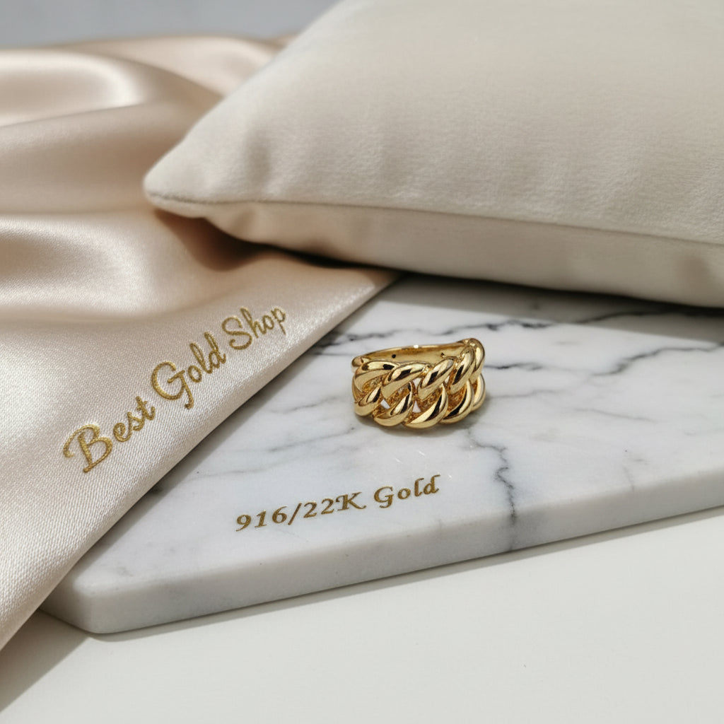 916 Gold Fishbone Ring | Bold Architectural Lightweight Series 22k gold - Photo 8 - Best Gold Shop