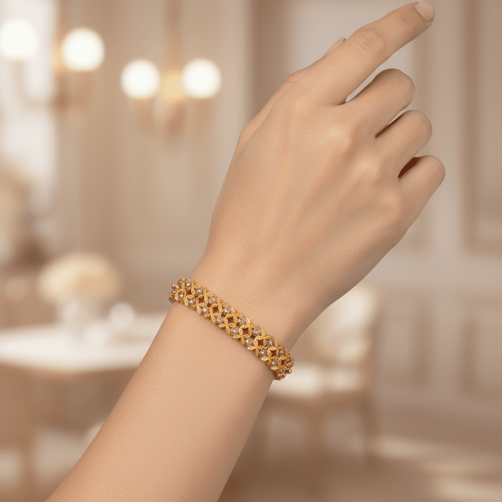 916 Gold Flower Bracelet – 2 Tone Shiny and ElegantBraceletsBest Gold Shop