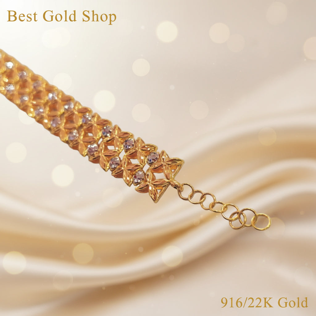 916 Gold Flower Bracelet – 2 Tone Shiny and ElegantBraceletsBest Gold Shop
