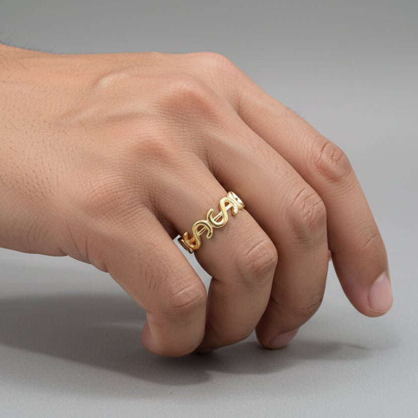 Front view of the polished 916 gold full round dollar ring