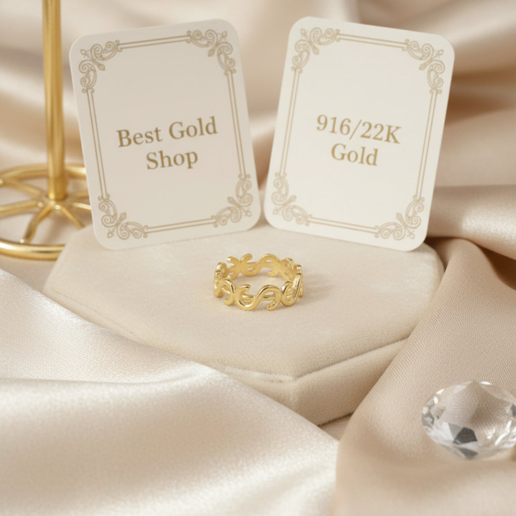916 gold full round dollar ring with polished prosperity motif