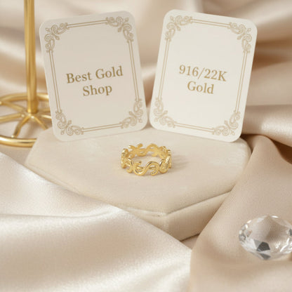 916 gold full round dollar ring with polished prosperity motif