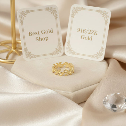 916 gold full round dollar ring with polished prosperity motif