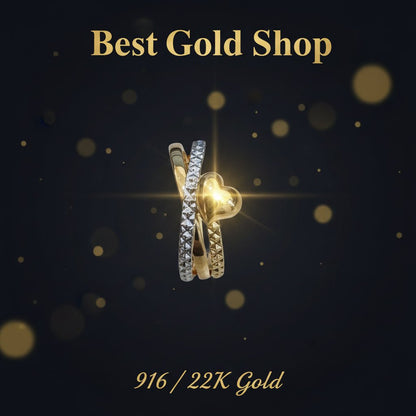916 Gold (22K) Heart 2 Tone Feather Light V1 Ring for WomenRingsBest Gold Shop