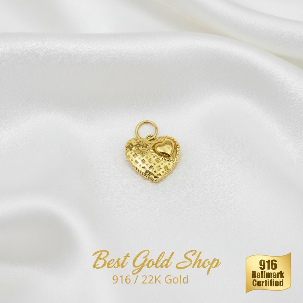 916 Gold Heart Pendant | Elegant Heart with Mini Heart DesignCharms & PendantsBest Gold Shop