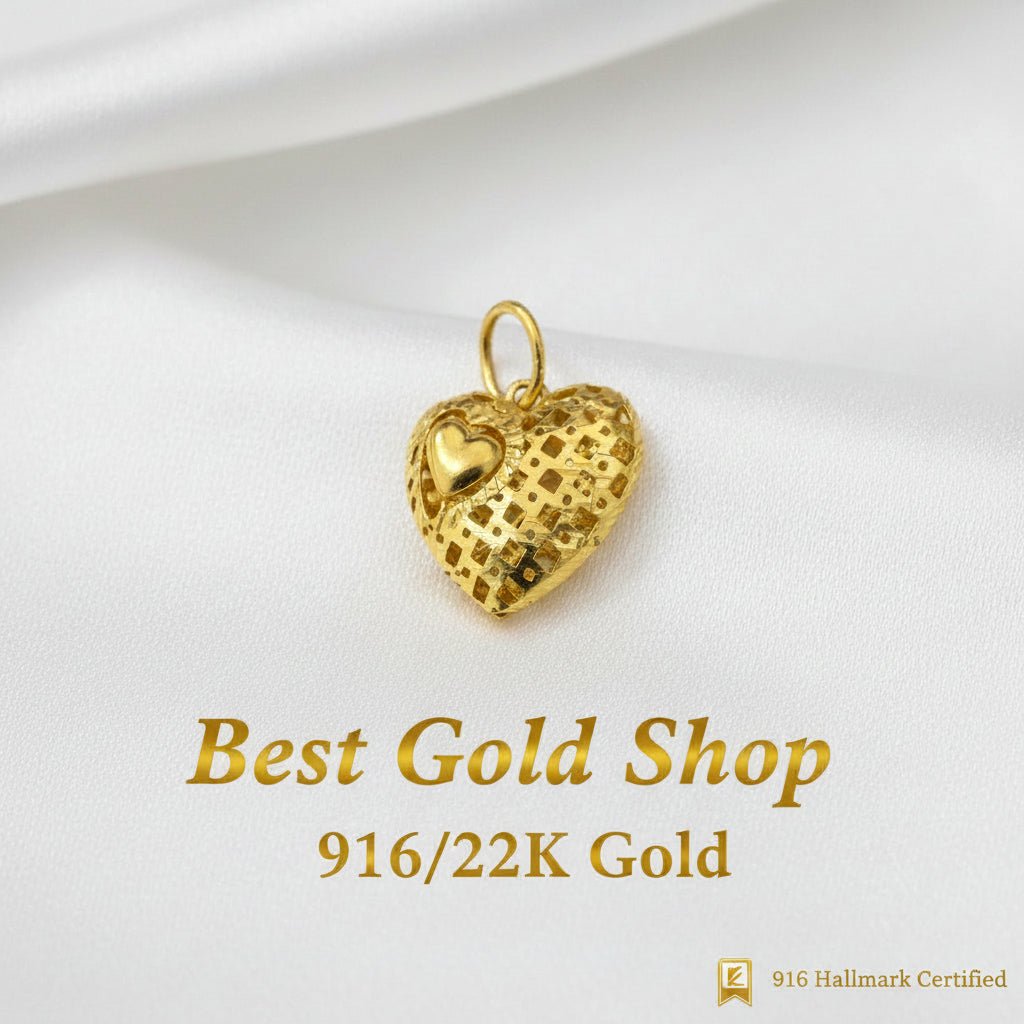 916 Gold Heart Pendant | Elegant Heart with Mini Heart DesignCharms & PendantsBest Gold Shop