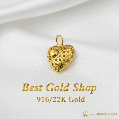 916 Gold Heart Pendant | Elegant Heart with Mini Heart DesignCharms & PendantsBest Gold Shop