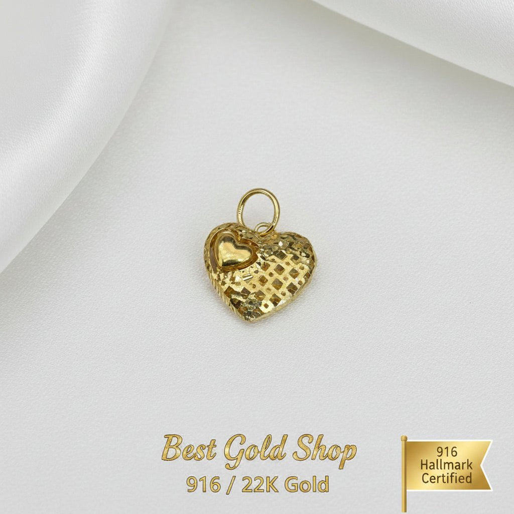 916 Gold Heart Pendant | Elegant Heart with Mini Heart DesignCharms & PendantsBest Gold Shop