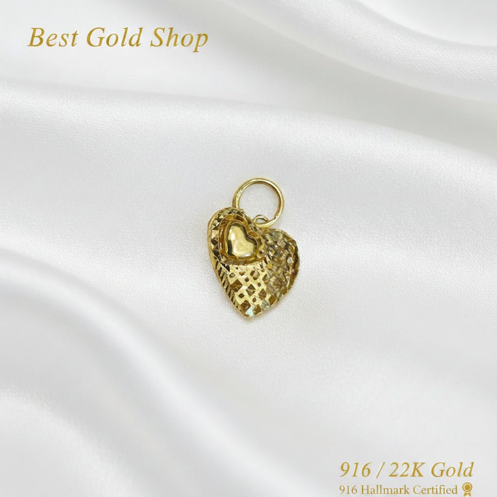 916 Gold Heart Pendant | Elegant Heart with Mini Heart DesignCharms & PendantsBest Gold Shop