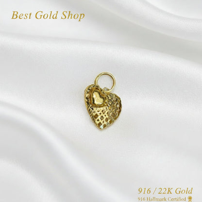 916 Gold Heart Pendant | Elegant Heart with Mini Heart DesignCharms & PendantsBest Gold Shop