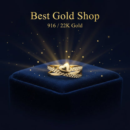 916 Gold (22K) Heart V1 Feather Light Ring for WomenRingsBest Gold Shop