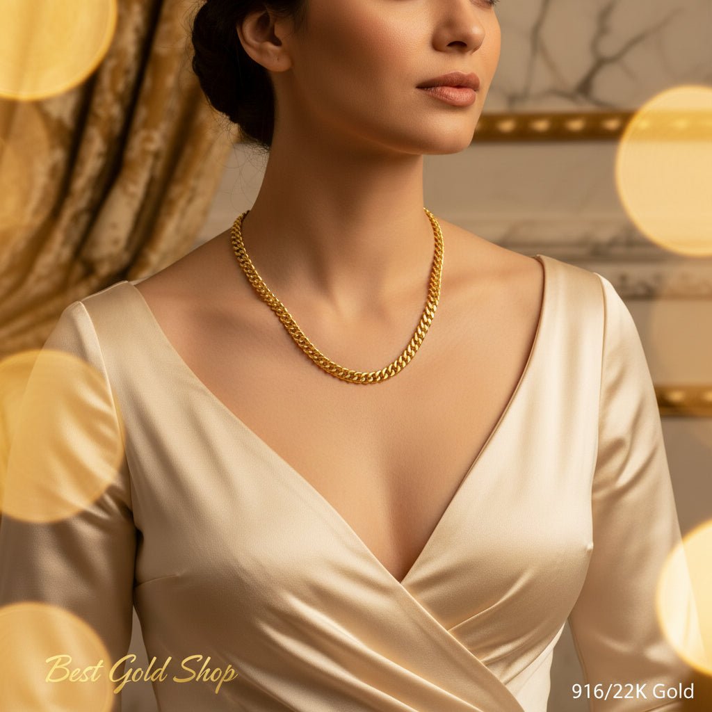 916 Gold (22K) Hollow Fishbone Chain Ultimate Statement Masterpiece Necklace for WomenNecklacesBest Gold Shop