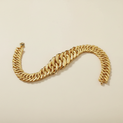 916 Gold Hollow Lipan Link Bracelet | Wide 22K Gold Statement Design
