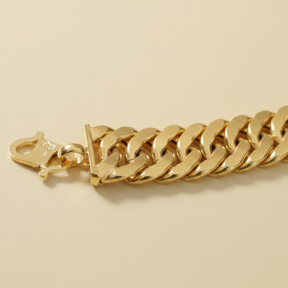 916 Gold Hollow Lipan Link Bracelet | Wide 22K Gold Statement Design