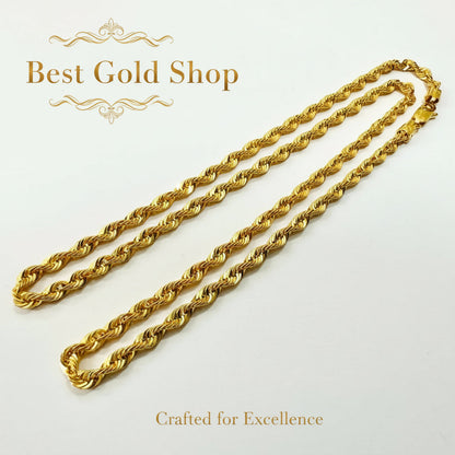 916 Gold Hollow Rope Necklace | Polished 22K Gold Design