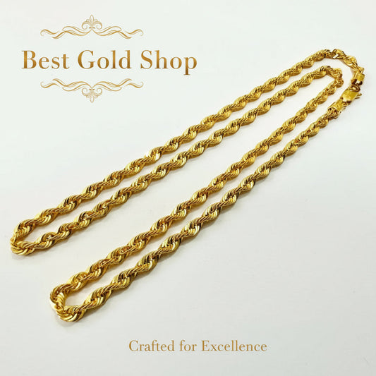 916 Gold Hollow Rope Necklace | Polished 22K Gold Design