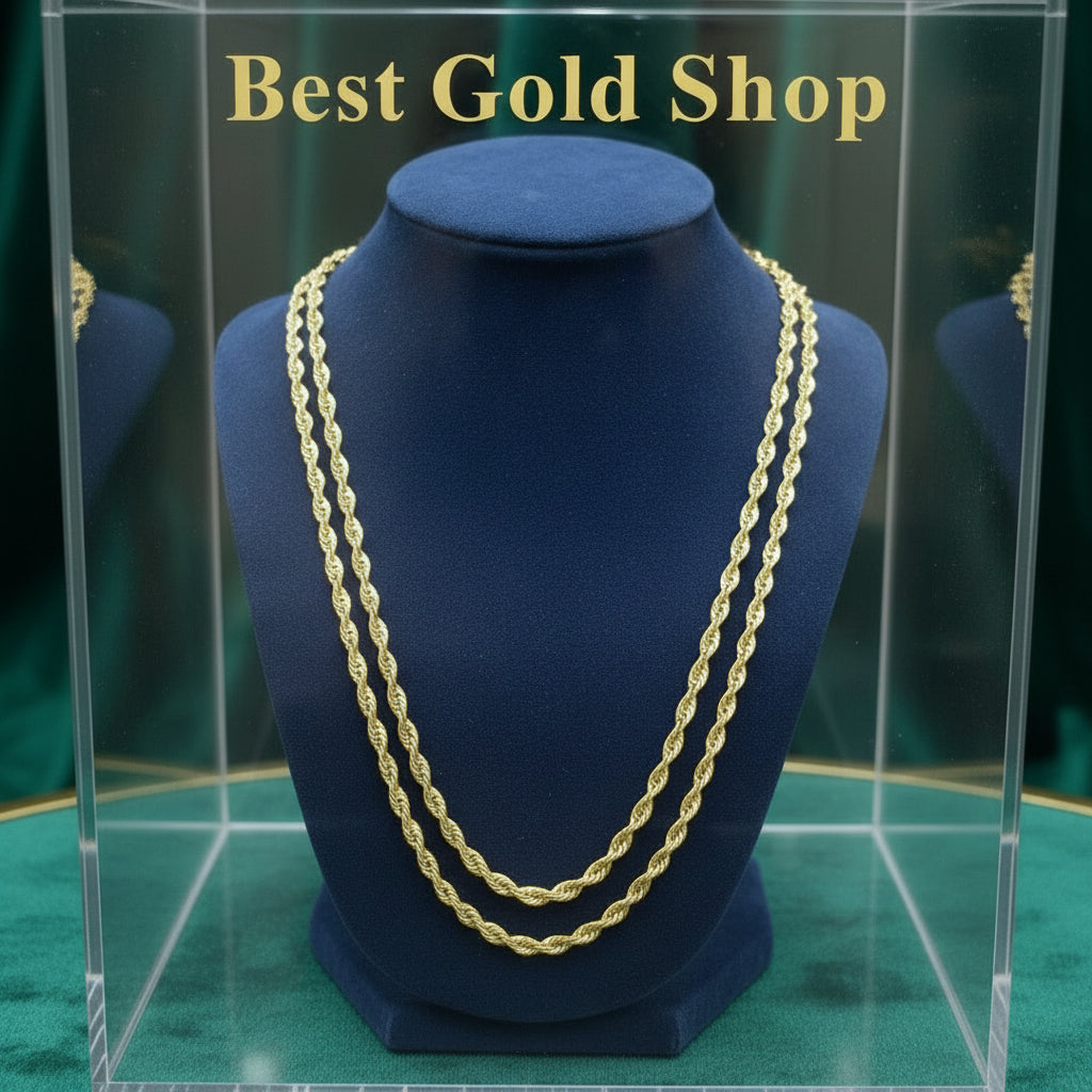 916 Gold Hollow Rope Necklace | Polished 22K Gold Design