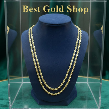 916 Gold Hollow Rope Necklace | Polished 22K Gold Design