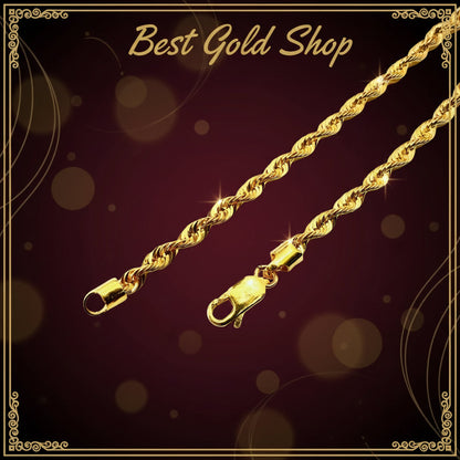 916 Gold Hollow Rope Necklace | Polished 22K Gold Design