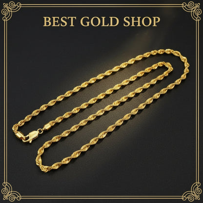 916 Gold Hollow Rope Necklace | Polished 22K Gold Design