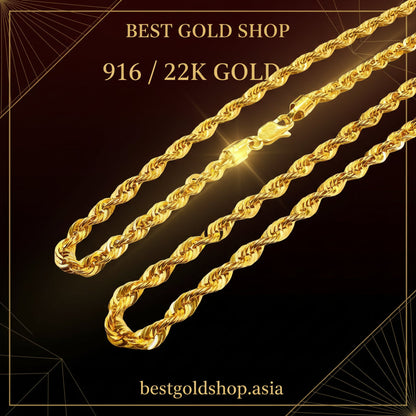 916 Gold Hollow Rope Necklace | Polished 22K Gold Design
