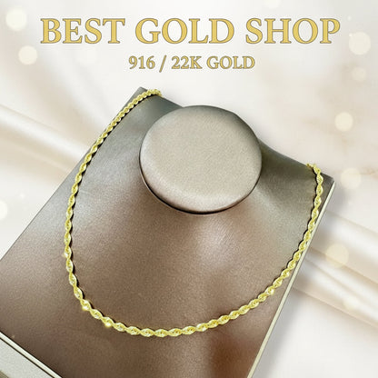 916 Gold Hollow Rope Necklace | Polished 22K Gold Design