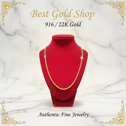 916 Gold Hollow Rope Necklace | Polished 22K Gold Design