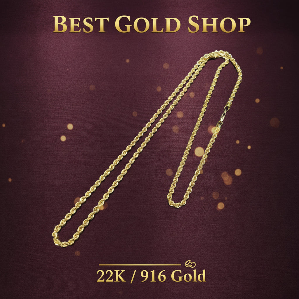 916 Gold Hollow Rope Necklace | Polished 22K Gold Design
