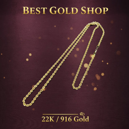 916 Gold Hollow Rope Necklace | Polished 22K Gold Design