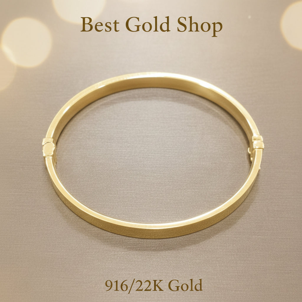 Full-circle view of a 916 gold hollow shiny bangle