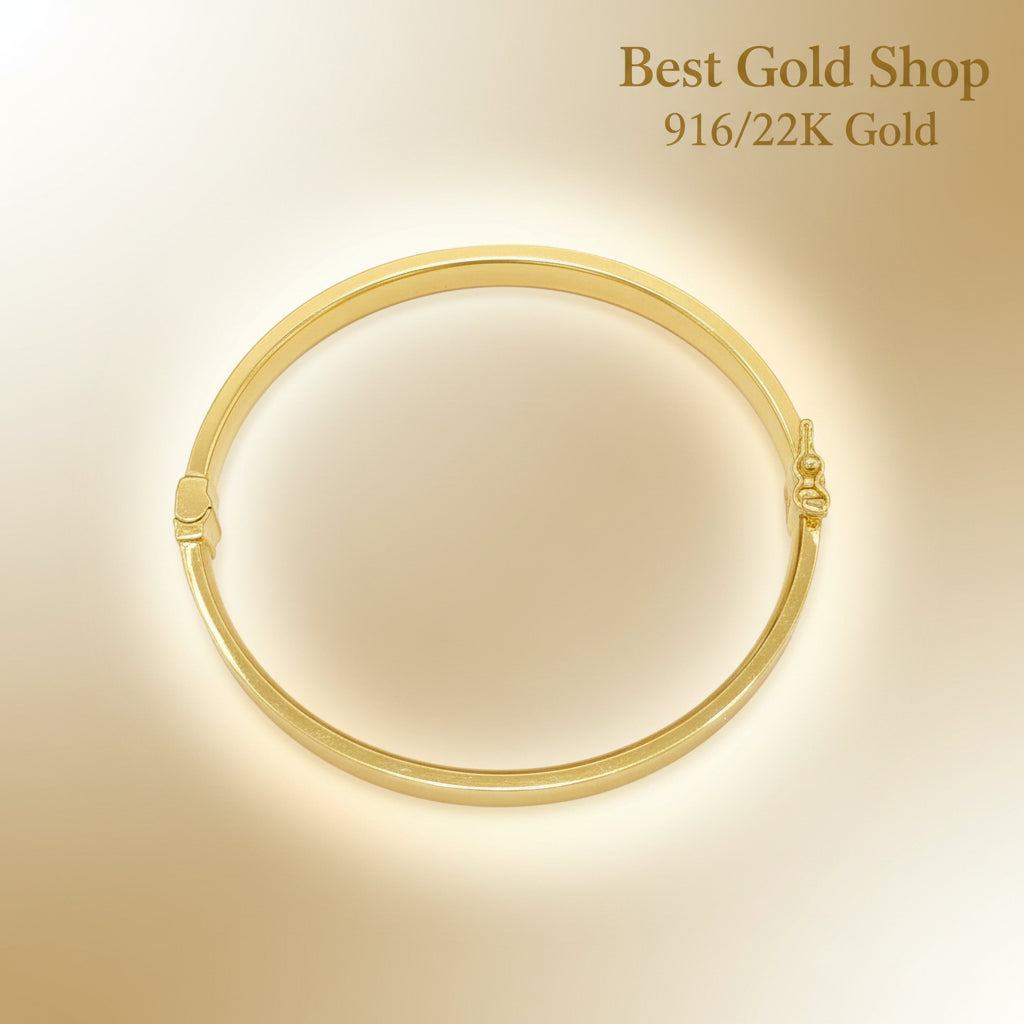 Polished 916 gold hollow shiny bangle with reflective glow