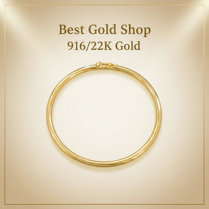 Round view of a 916 gold hollow shiny bangle