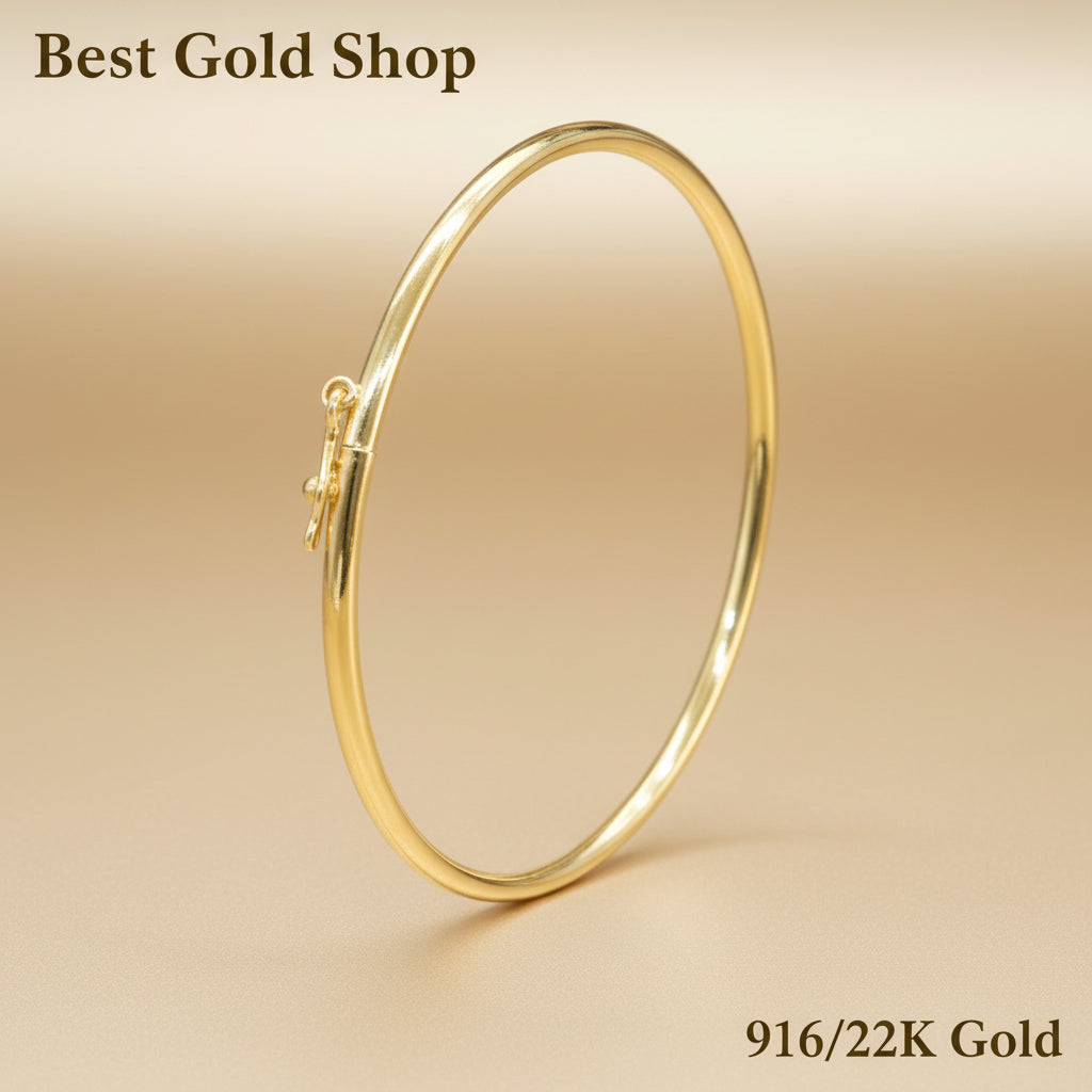 Side view of the slim 916 gold hollow shiny bangle