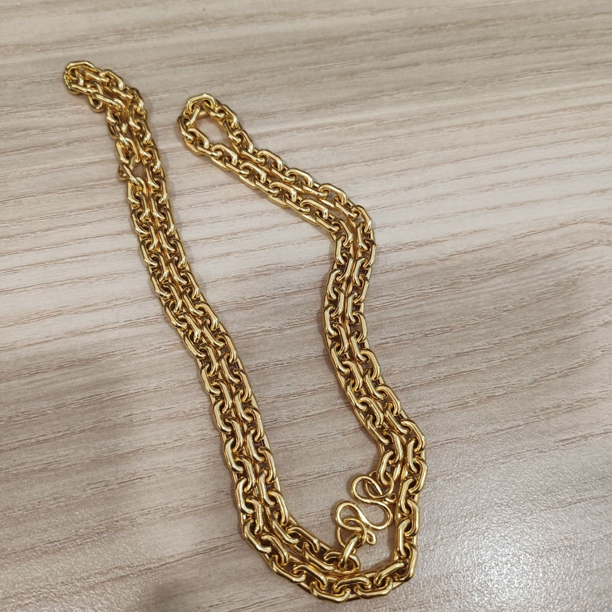 916 gold hollow Wanzi chain necklace with polished oval links